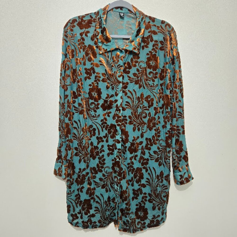 Shein Womens Velvet Burnout Forest Fairy Tunic Top Sz L Whimsigoth Sheer Floral